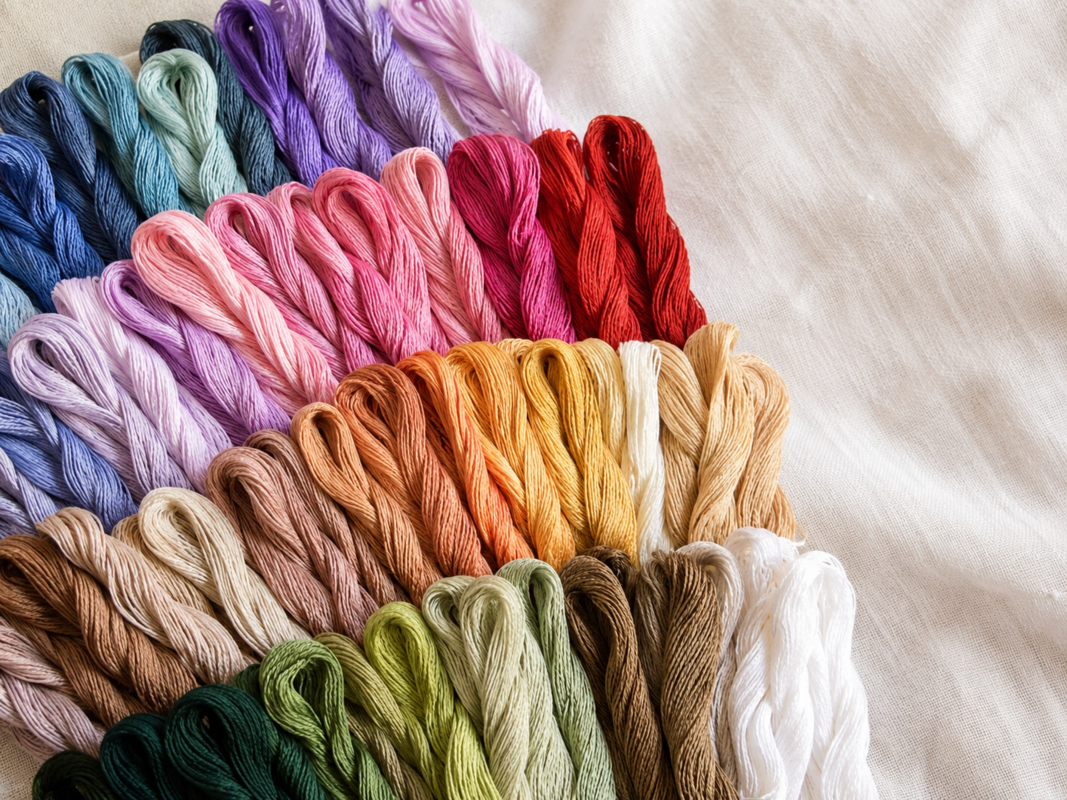 Broderigarn i olika färger