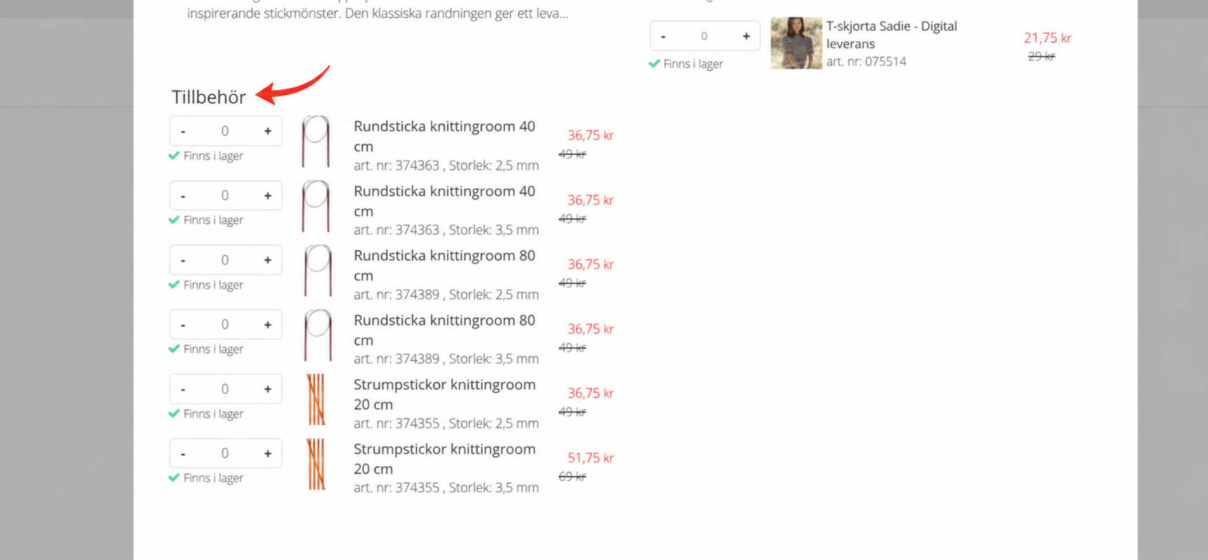 Velg tilbehør som strikkepinner og heklenåler