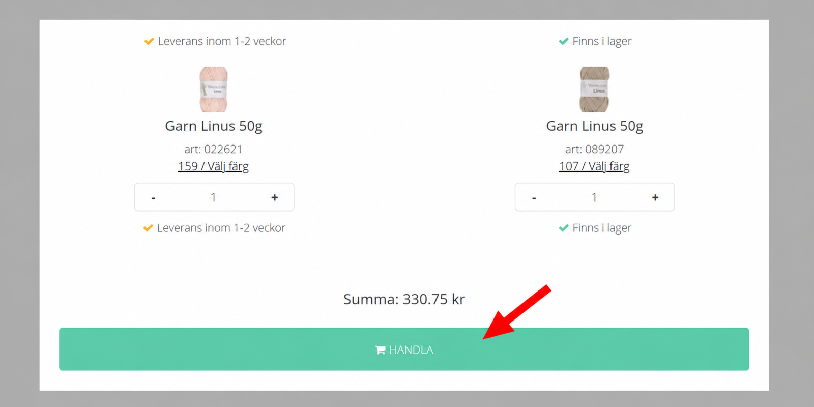 Legg garn, oppskrift og tilbehør i handlekurven