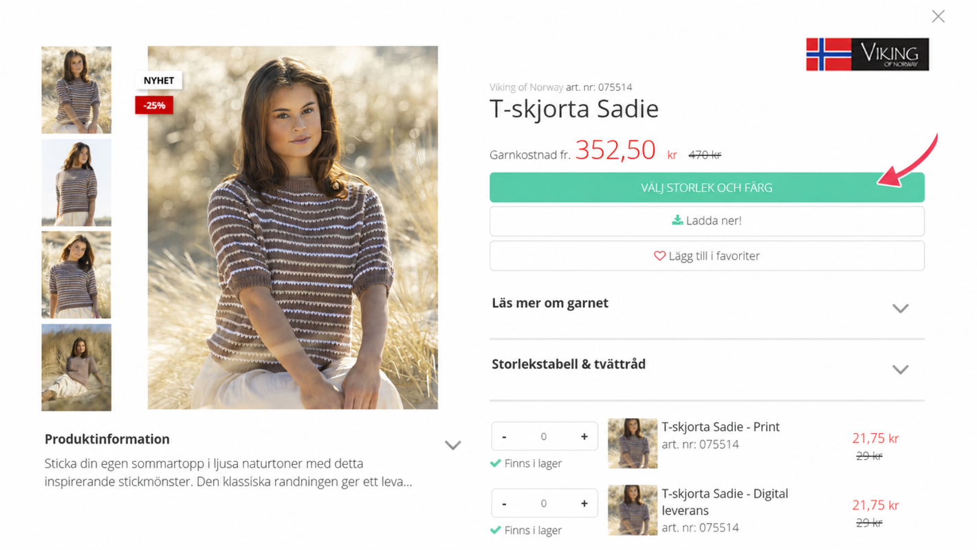 Velg utførelse og størrelse på produktsiden